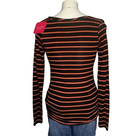 Isabel NWT Maternity Top Long Sleeve Pullover Striped Black and Orange Size XS - Picture 6 of 9